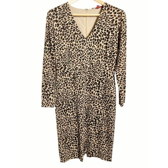 MaxMara Dresses & Skirts - MaxMara Leopard Print Knit Long Sleeve V-Neck Sweater Sheath Dress Size L